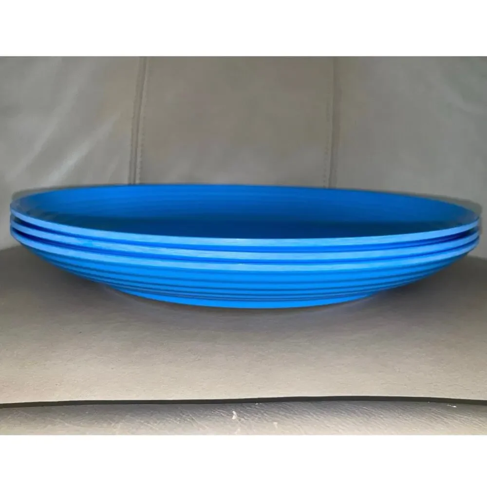 Set of 3 Melange Bright Cerulean Blue 11” Coupe Ribbed Melamine Plates Y2K Style